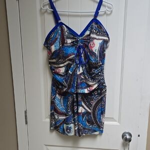 Brand New Nextmia Plus Size Womens 16Vibrant Blue Paisley Bathing Suit TOP